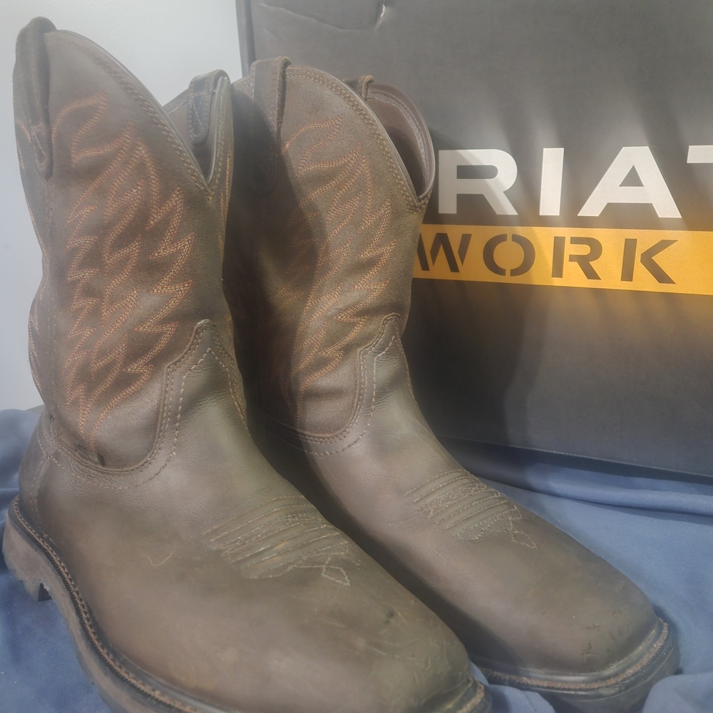 Ariat Groundbreaker H20 Dark Brown Wide Square Steel Toe Leather Booys 11.5 Wide - Picture 1 of 15